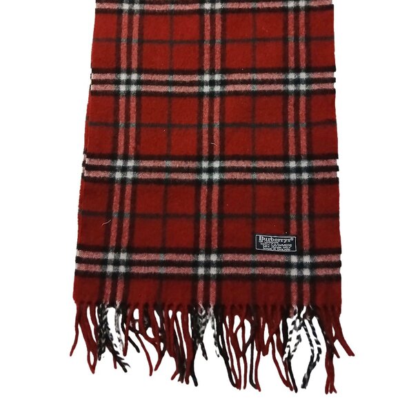 Vintage Burberry Dark Red Plaid Fall Winter Luxury Scarf Scarves - Picture 3 of 5